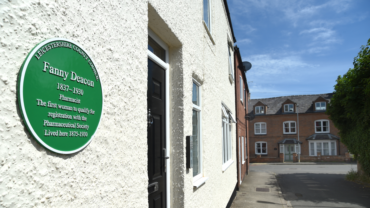 The green plaque in Fleckney, where Fanny ran her pharmacy