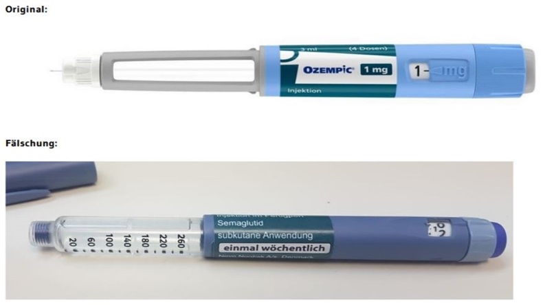 Real and fake Ozempic pens
