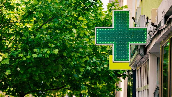 Pharmacy sign on street