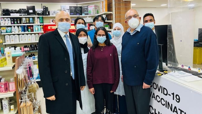 Sajid Javid at Medicine Chest pharmacy in Chelsea, London