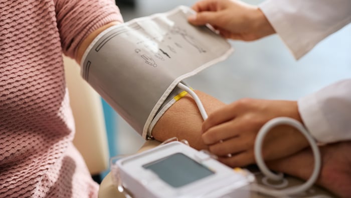 Blood pressure test at a pharmacy