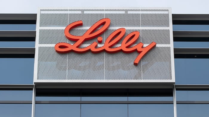 South San Francisco, CA, USA - Feb 23, 2024: Closeup of the Lilly logo seen at Eli Lilly Gateway Labs in South San Francisco, California. Eli Lilly and Company is an American pharmaceutical company.