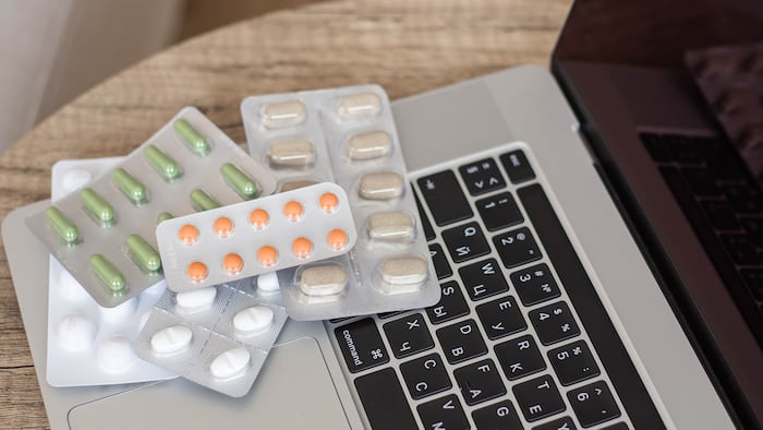 Close-up,Pills,On,Computer,Keyboard.
