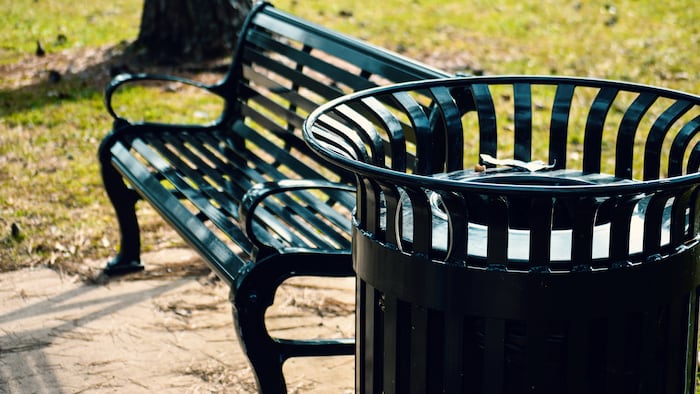Park bench with bin